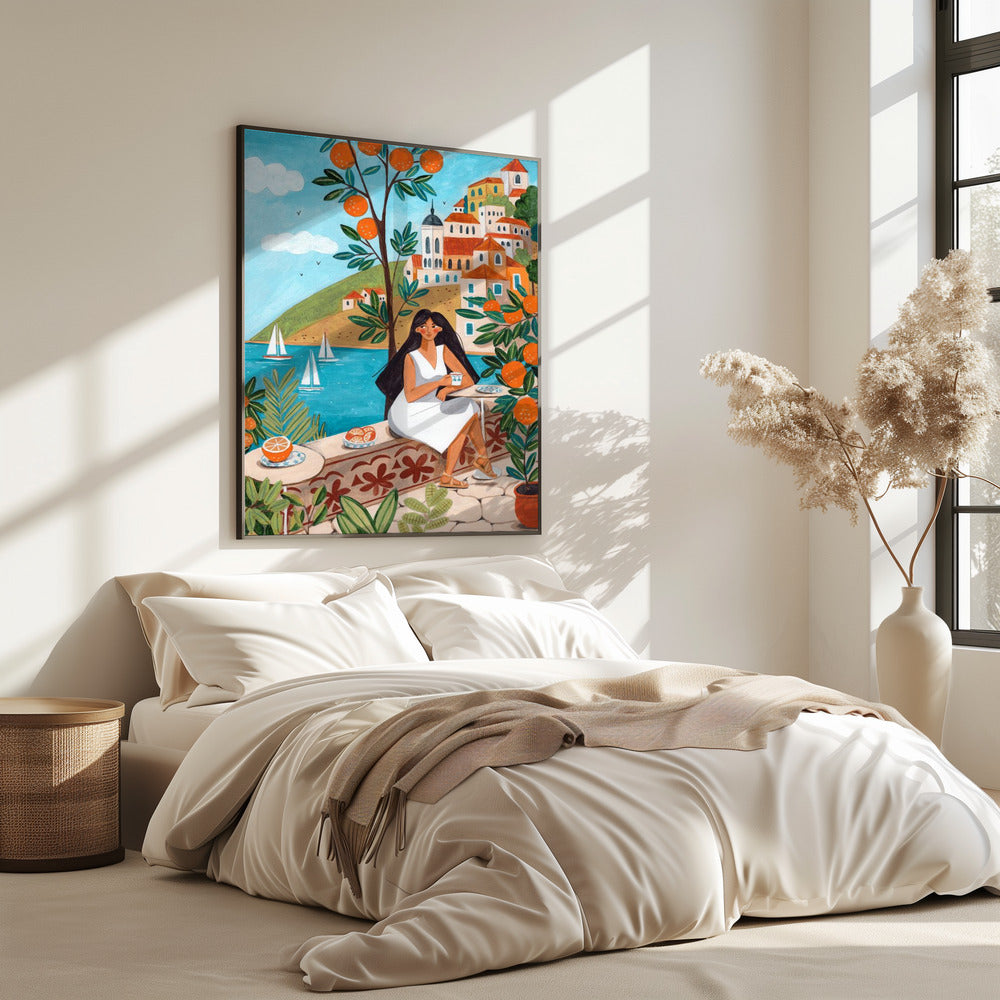 Reiseplakat Frau an der Mittelmeerküste | Poster