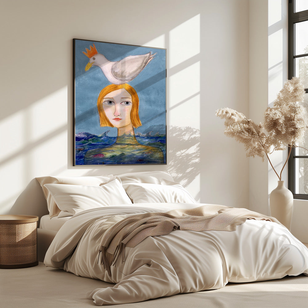 Schwimmerin mit Möwe | Poster