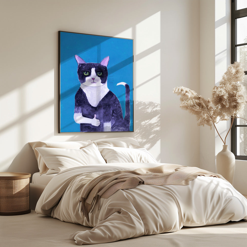 Katze Daumen hoch blau | Poster