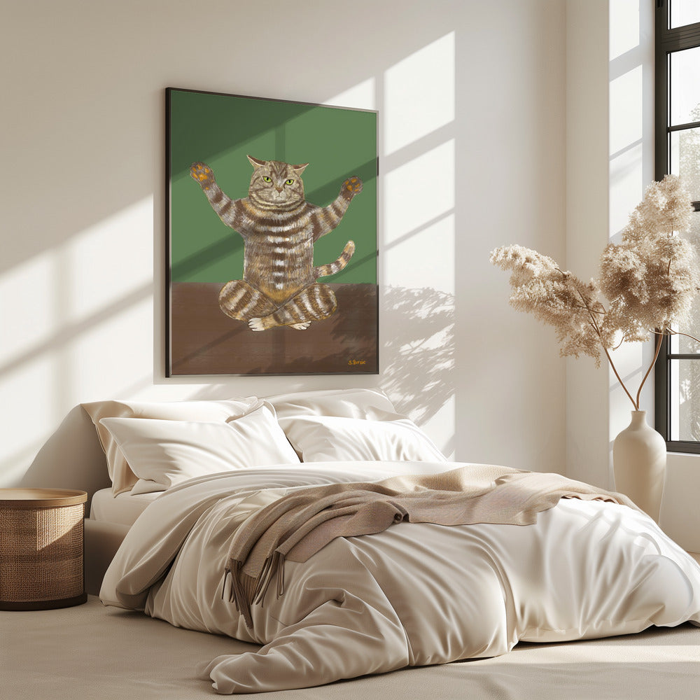Yoga-Katze grüner Hintergrund | Poster