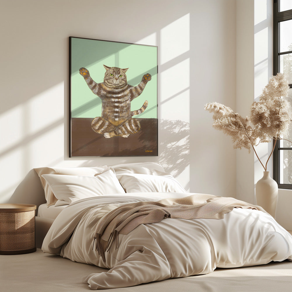 Yoga-Katze hellgrüner Hintergrund | Poster