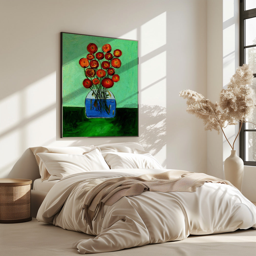Mohnblumen in der Vase, grüne Version | Poster