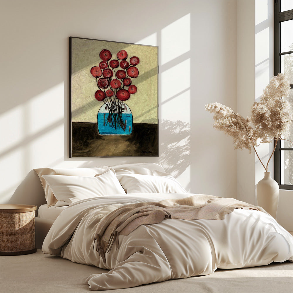 Mohnblumen in Vase, hellbraun | Poster