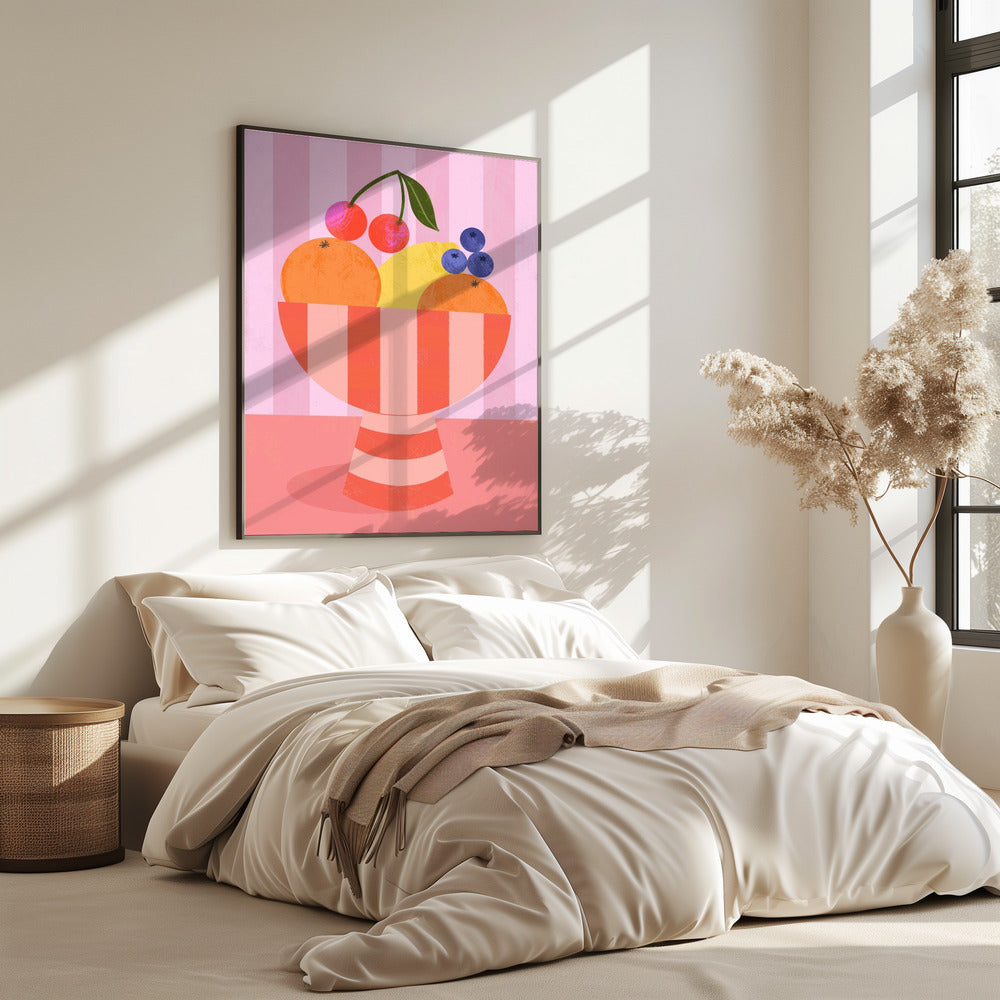 Fruit in Striped Bowl | Poster
