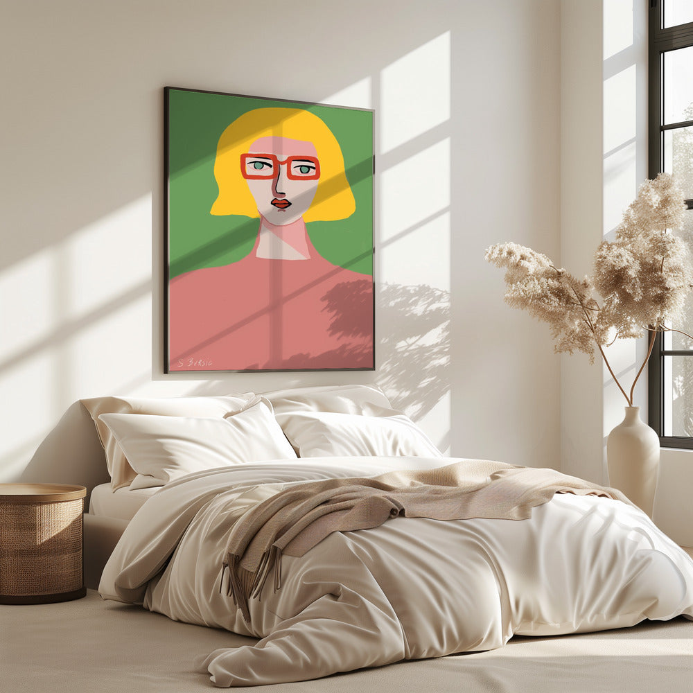Dame mit goldenem Haar und roter Brille | Poster