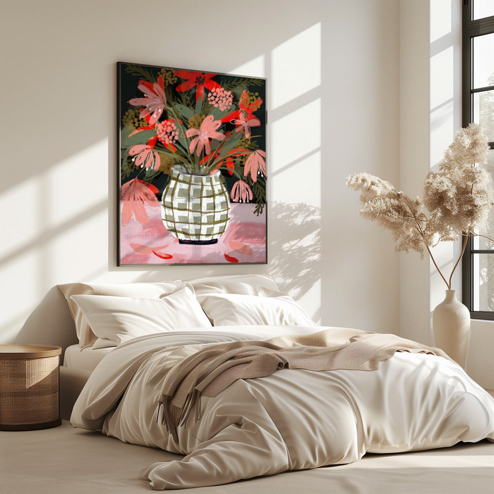 Blütenblätter in gemusterter Vase | Poster