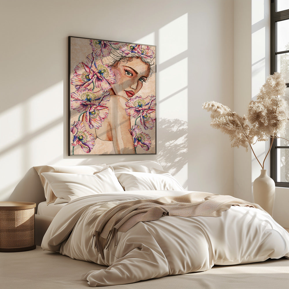 Frau mit Mohnblumen | Poster