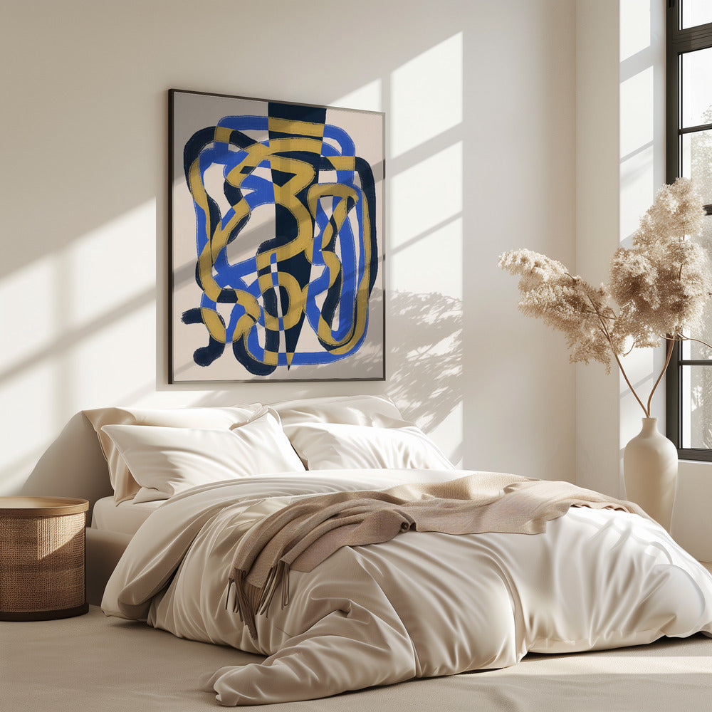 Abstraktes Liniendeko blau und gelb | Poster