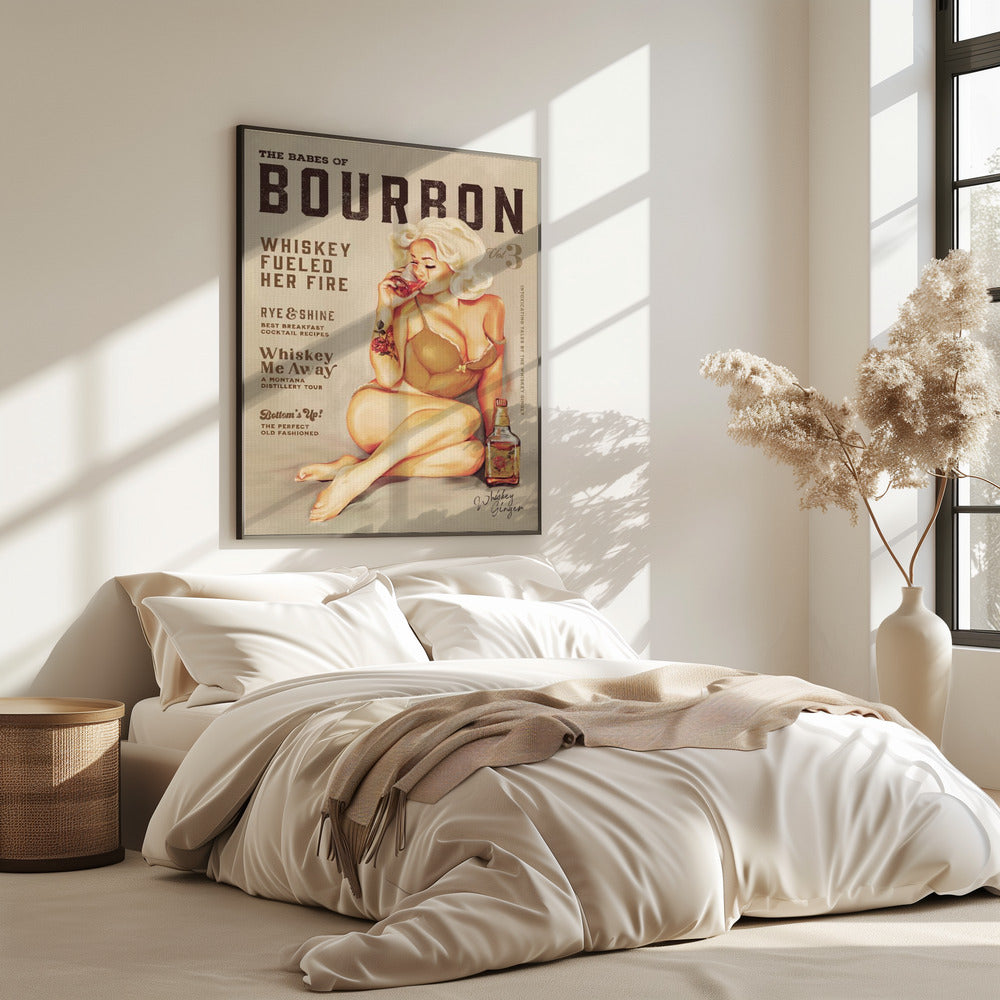 Bourbon Wall Art. Sexy Vintage Pin Up Girl Drinking Whiskey | Poster