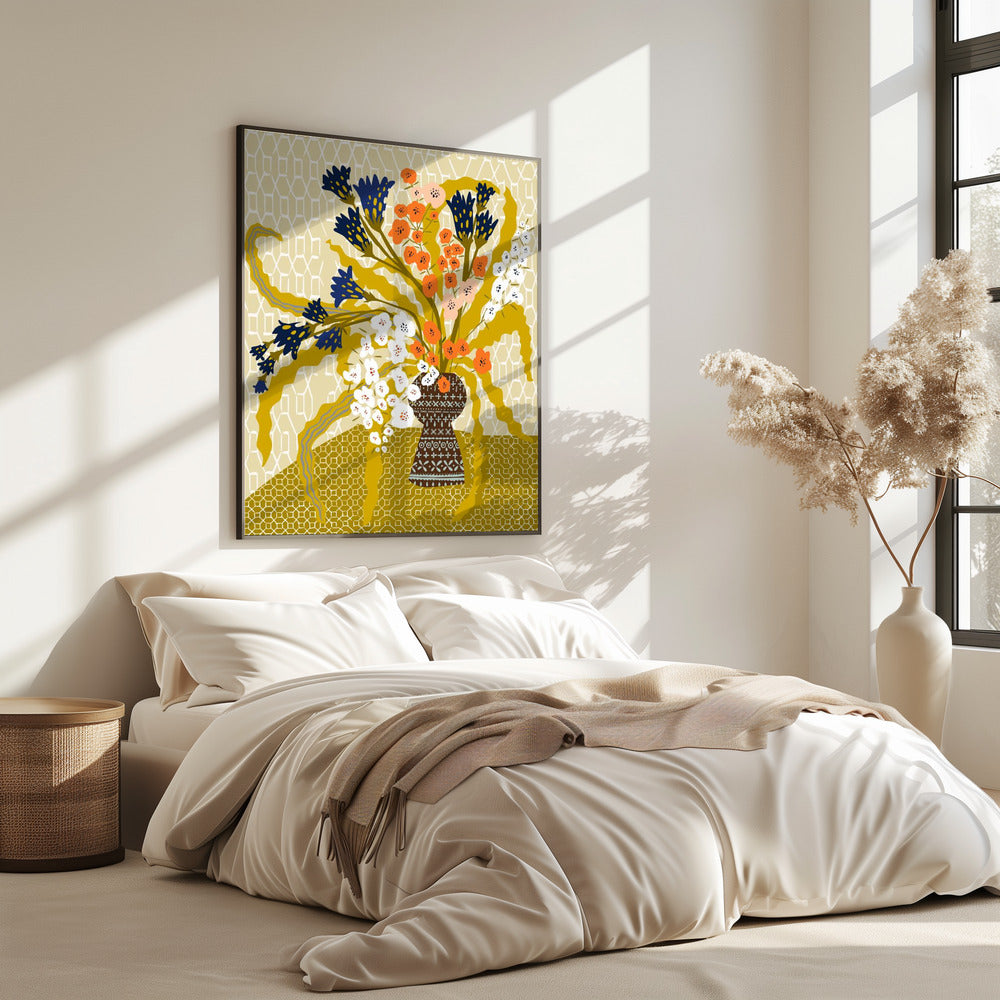Florales zeitgenössisches Stillleben Senfgelb | Poster