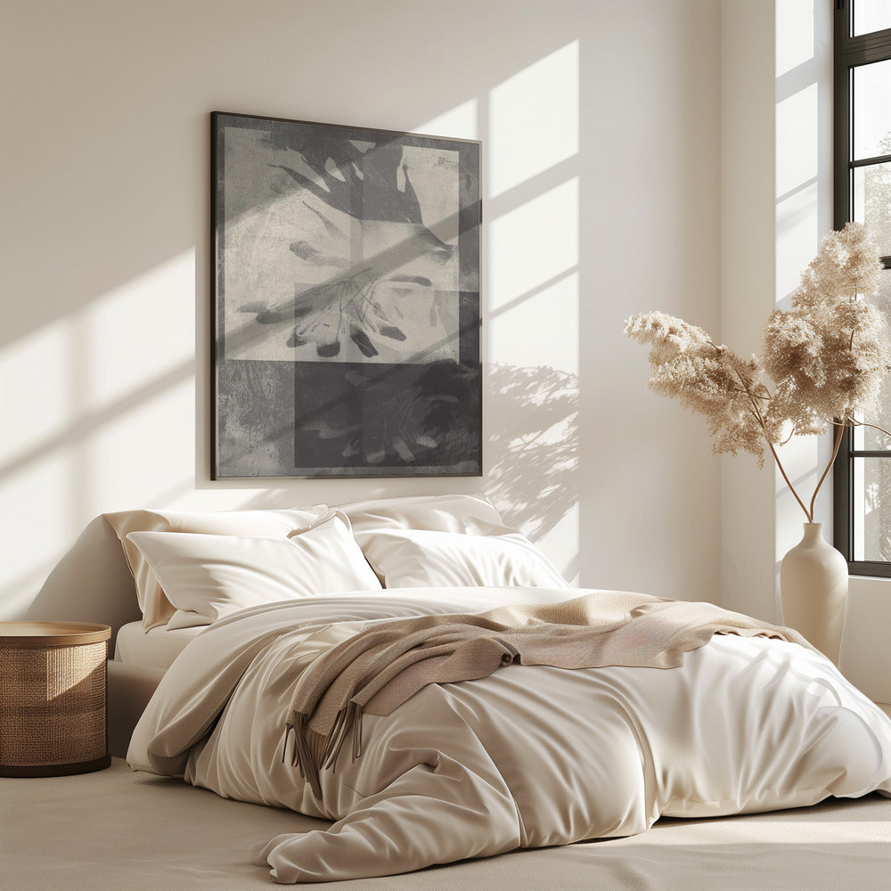 Whispering Leaves – Abstraktes Muster in Taupe und Weiß | Poster
