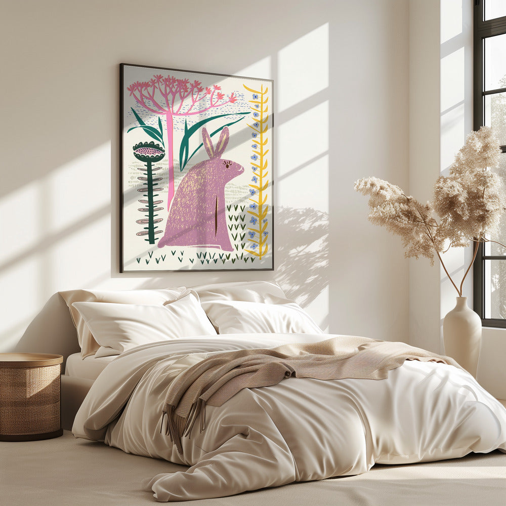 Blockdruck lila Hase | Poster