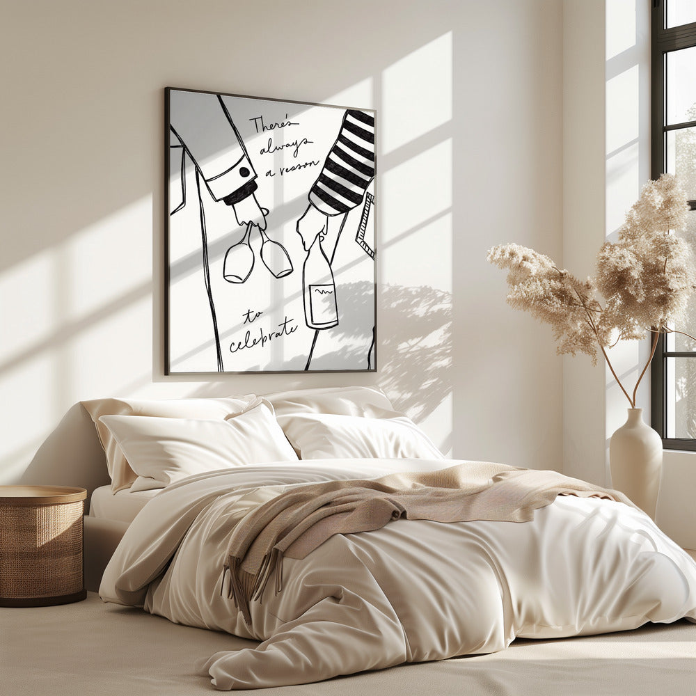 Frau hält Weinflasche und Weinglas (Schwarz-Weiß) – Wein Vin Femme Noir et Blanc | Poster