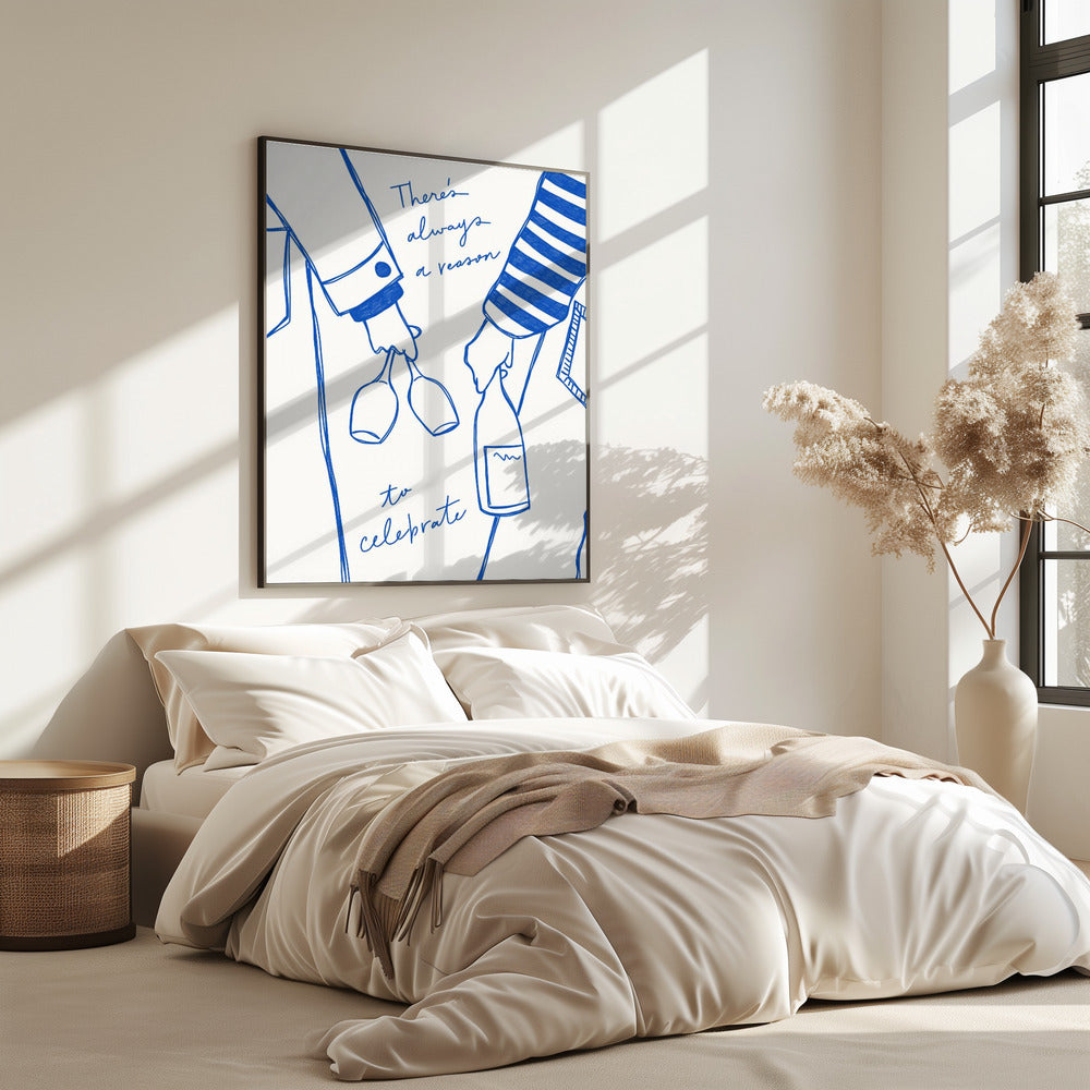 Frau hält Weinflasche und Weinglas (Blau) - Wein Vin Femme Bleu | Poster