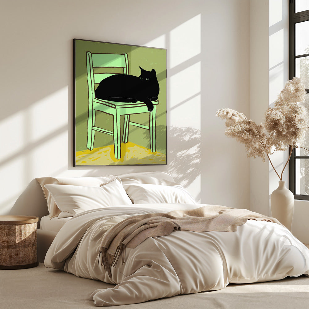 Schwarze Katze auf Stuhl | Poster