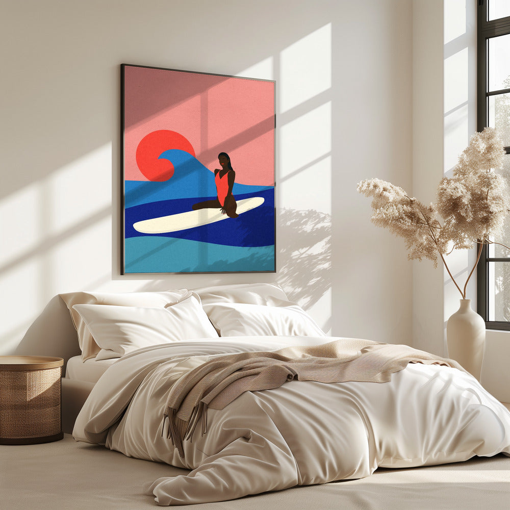 Mädchen auf einem Surfbrett | Poster
