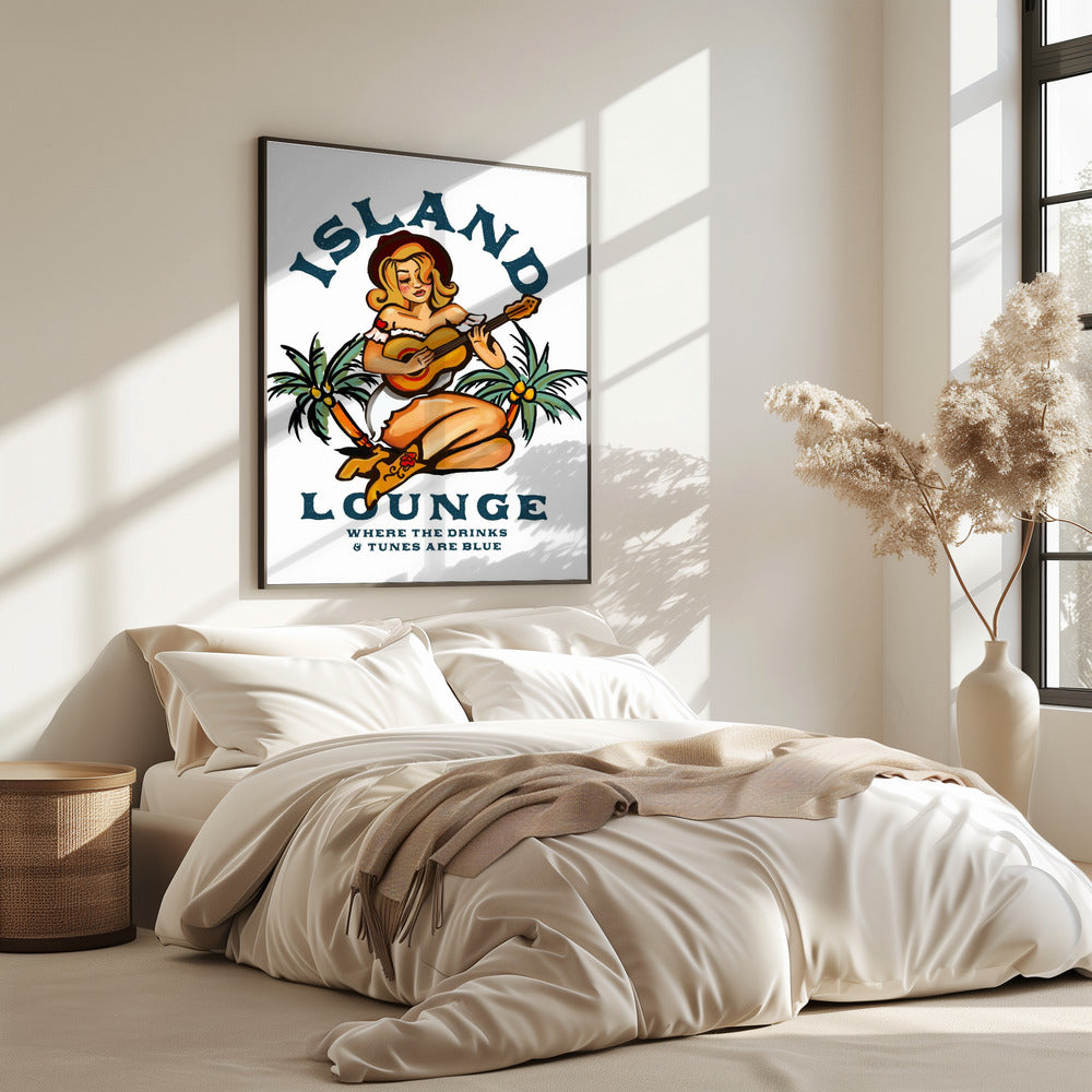 Island Lounge Tropisches Pin-Up-Girl spielt Gitarre | Poster