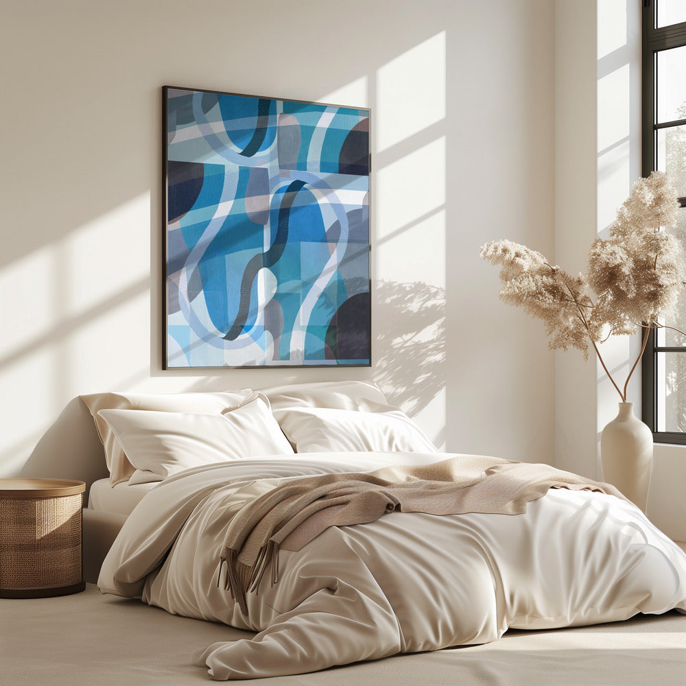 Abstrakte blaue und neutrale Kurvenformen 2 | Poster