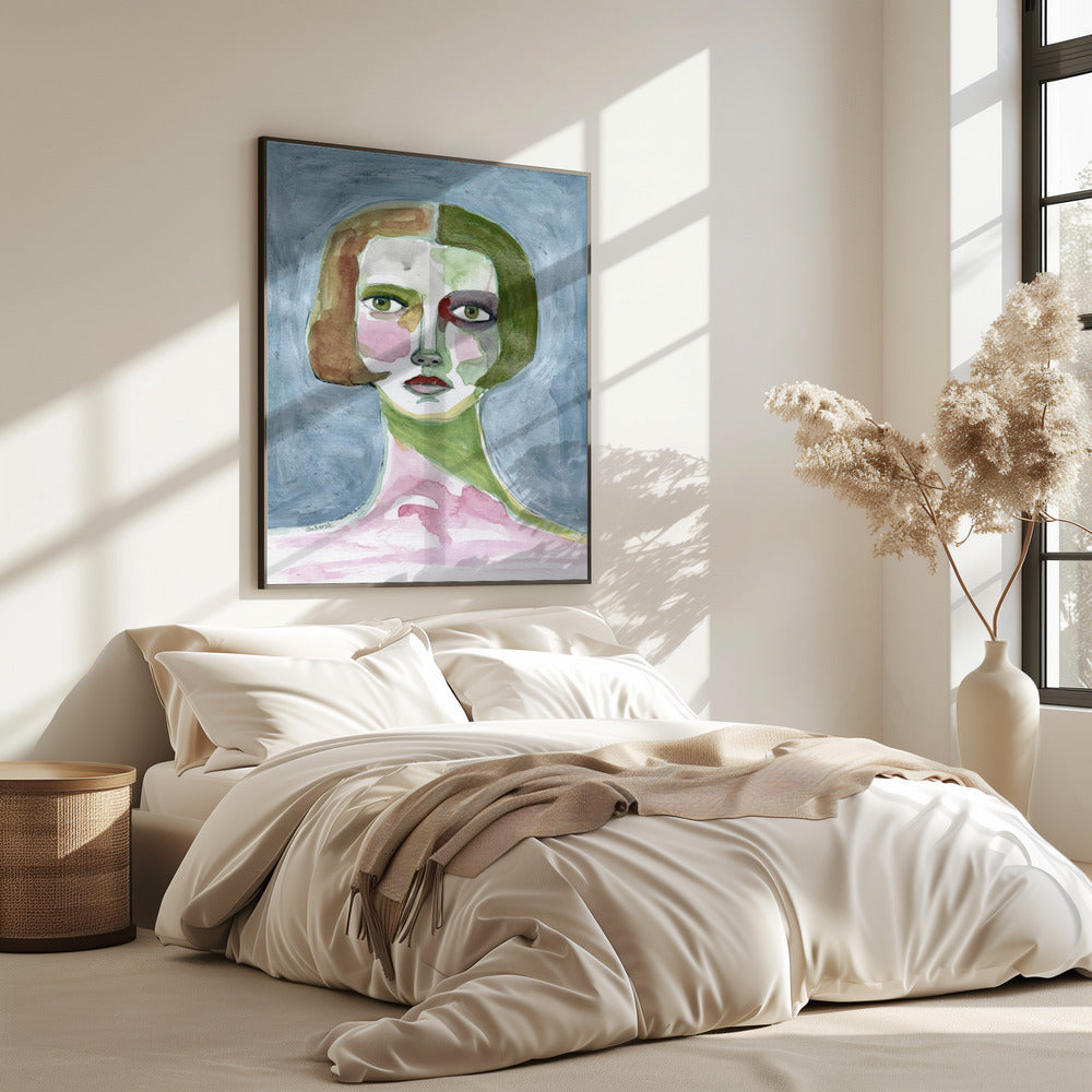 Dame mit Bob-Haarschnitt, grauer Hintergrund | Poster