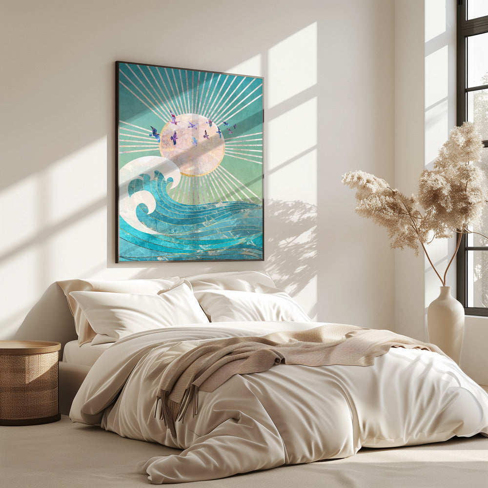 Sonnenuntergang Golden Ocean Türkis | Poster