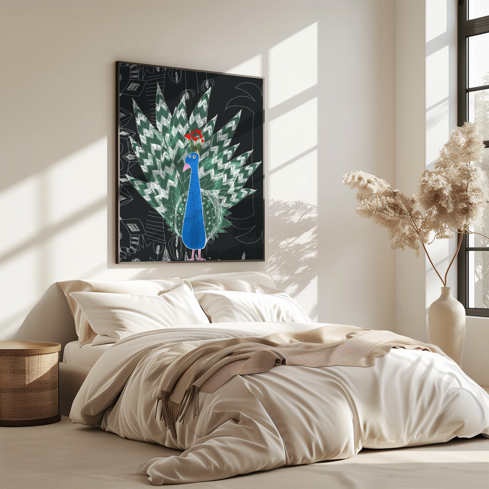 Süßer Pfau mit Dschungel-Doodle von der Künstlerin Carla Daly | Poster