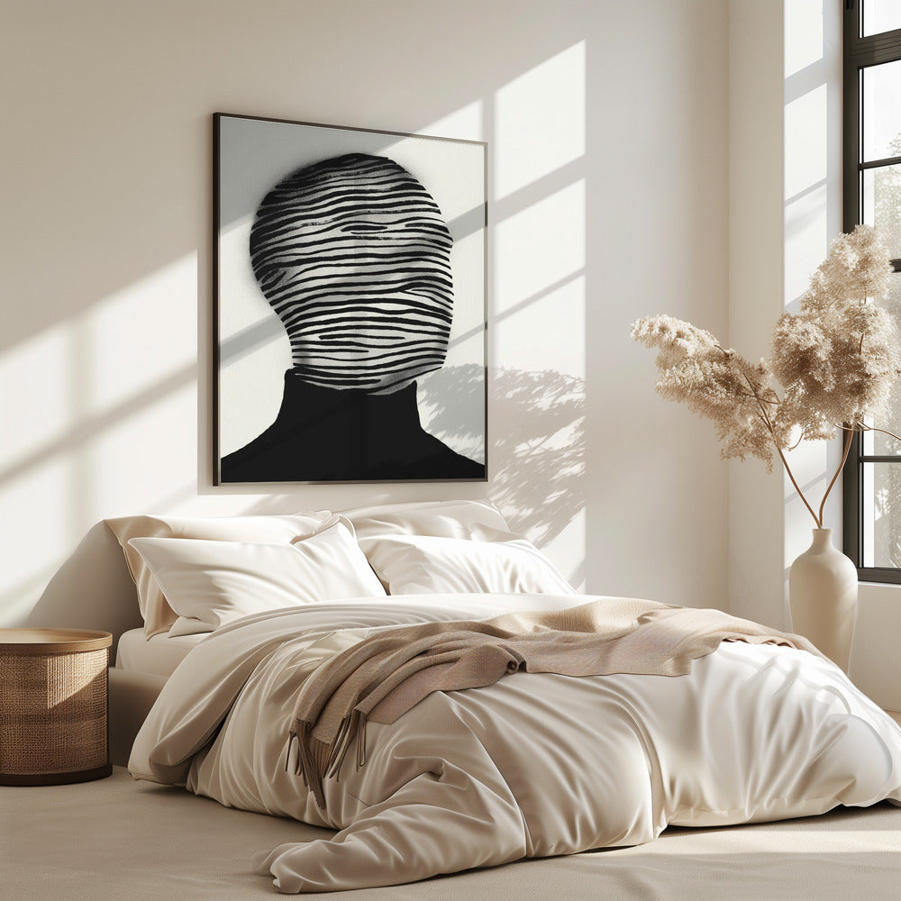 Abstrakter Kopf in schwarz-weißen Streifen gehüllt | Poster