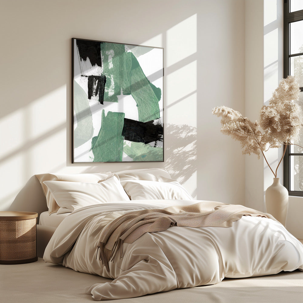 Abstract Green & Black Shapes No1 Print | Poster
