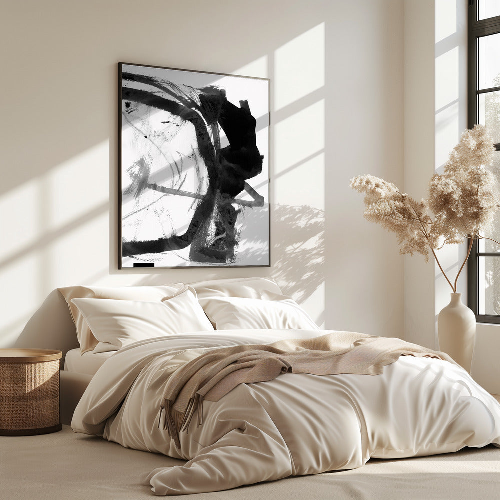 Abstrakter Kunstdruck in Schwarz-Grau-Tinte | Poster