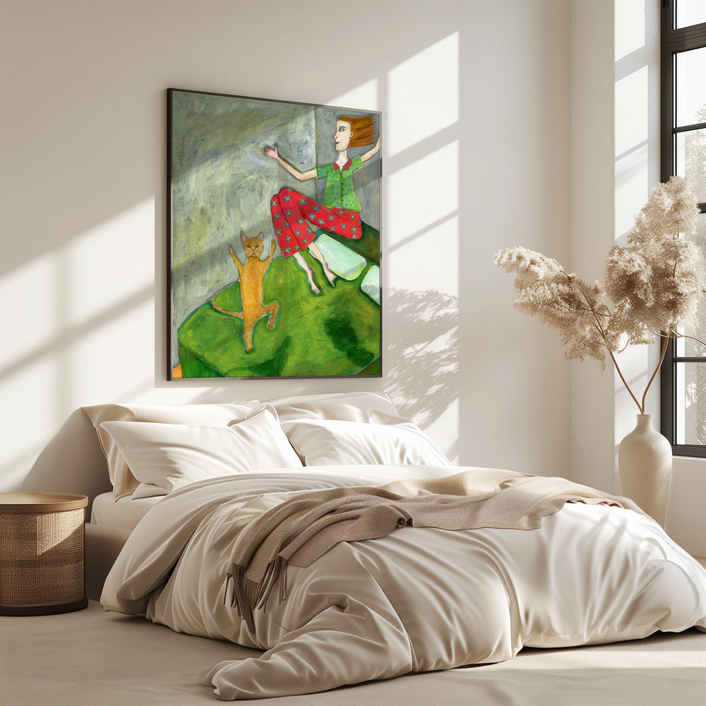 Katzenliebhaber springt fröhlich | Poster