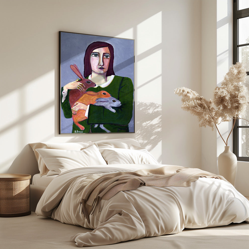 Dame mit drei Kaninchen | Poster