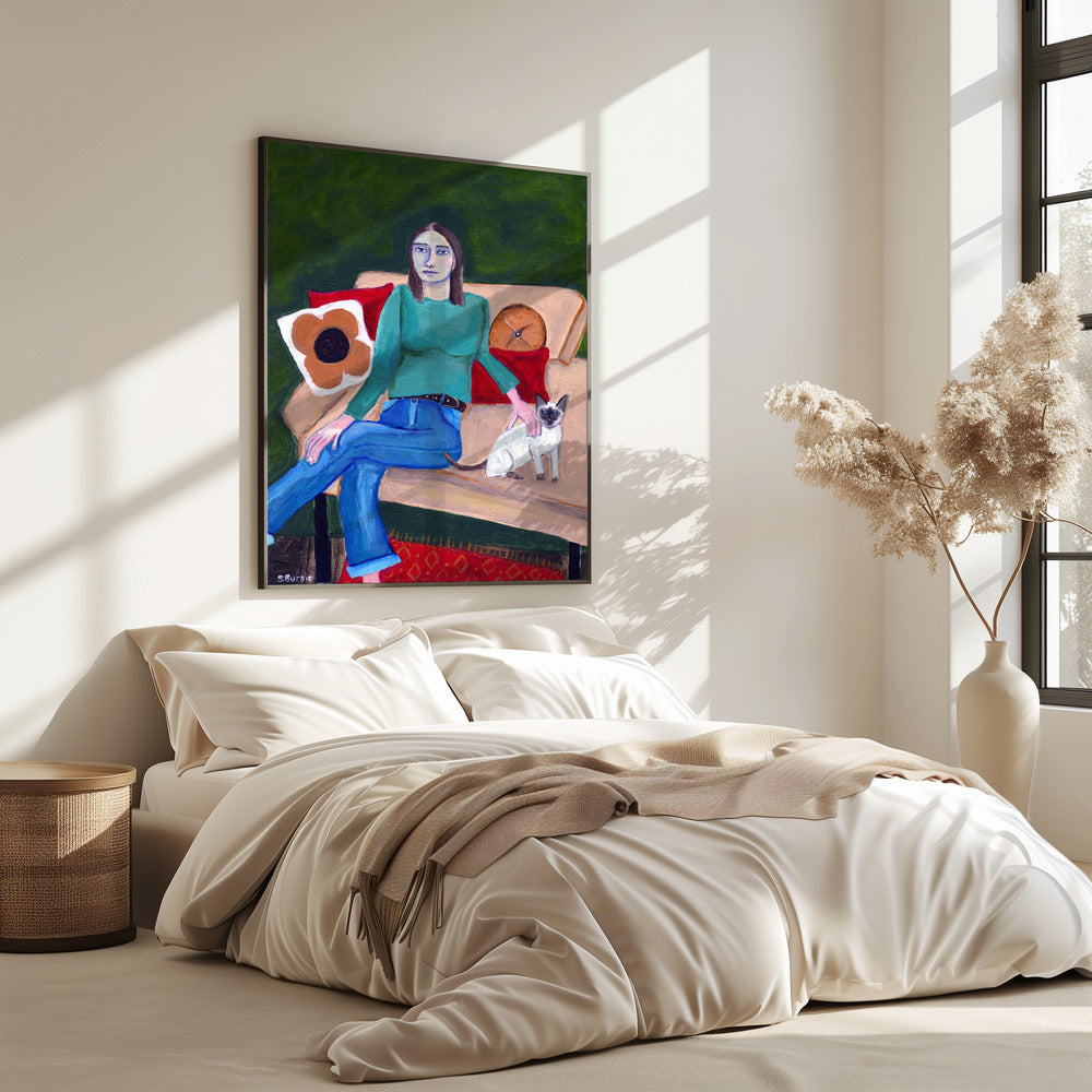 Dame sitzt mit Siamkatze | Poster