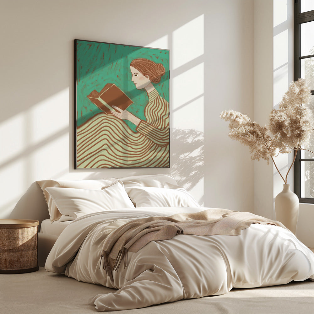 Dame liest gestreiftes Kleid | Poster