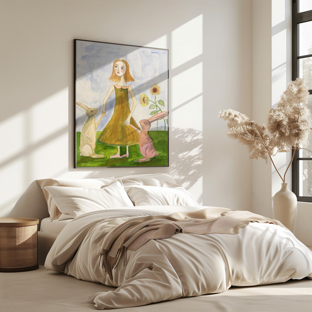 Mädchen mit ihren Kaninchen | Poster