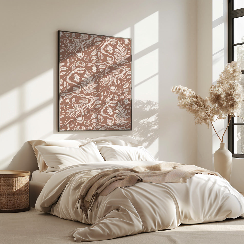 Cabincore Scene Pattern - Mocha Mousse | Poster