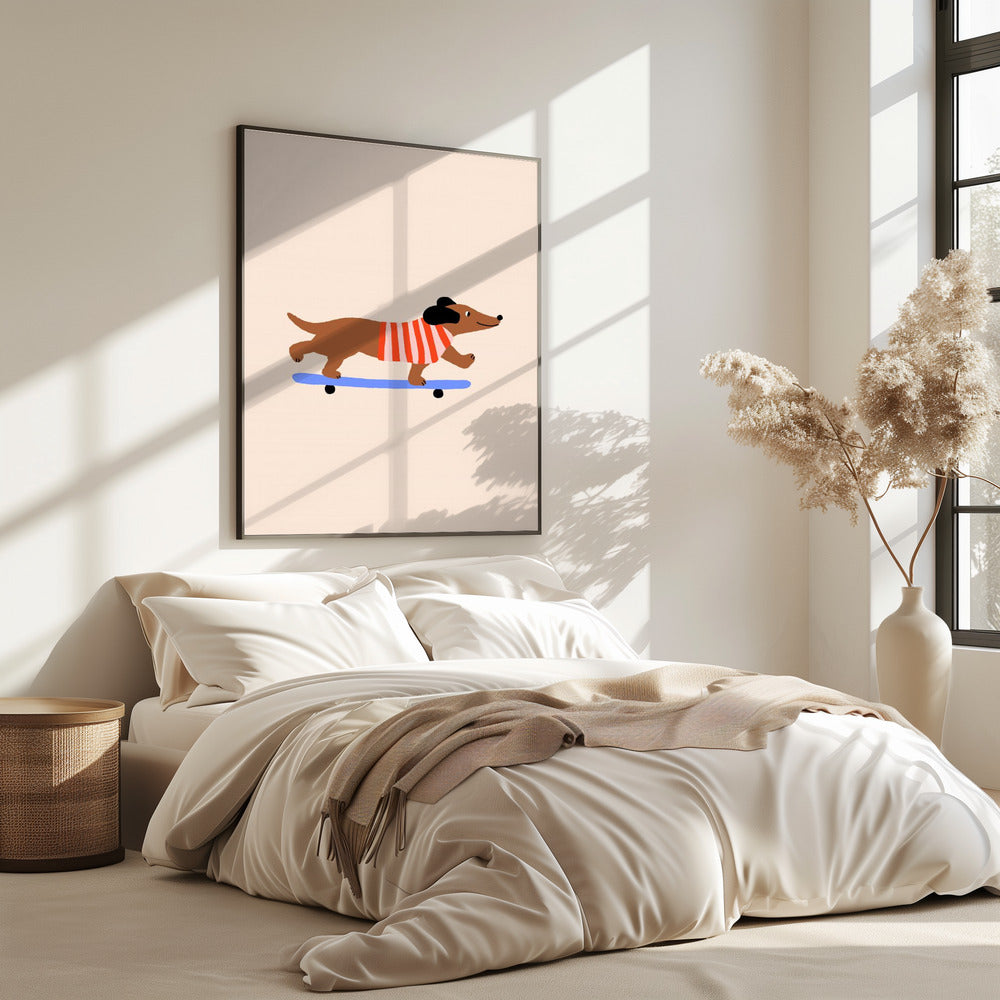 Dackel auf Skateboard | Poster
