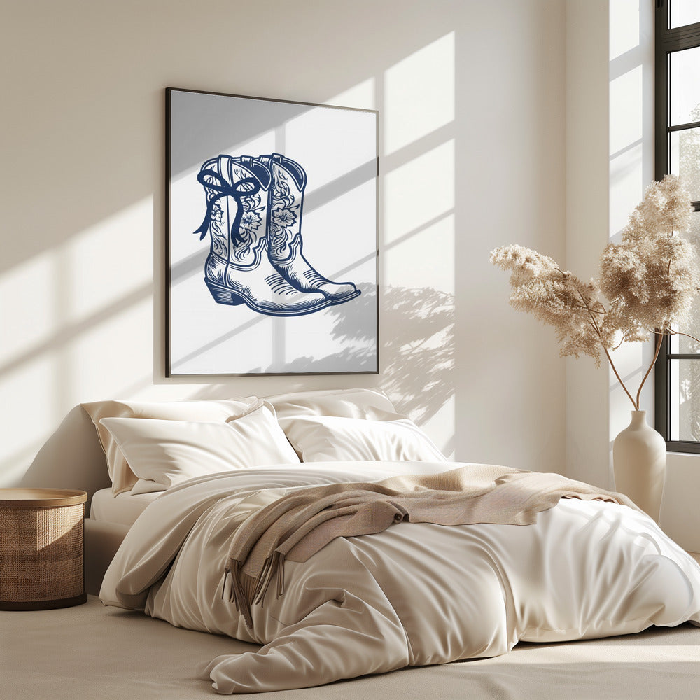 Navy Blue Cowgirl Boots with Bow | Poster