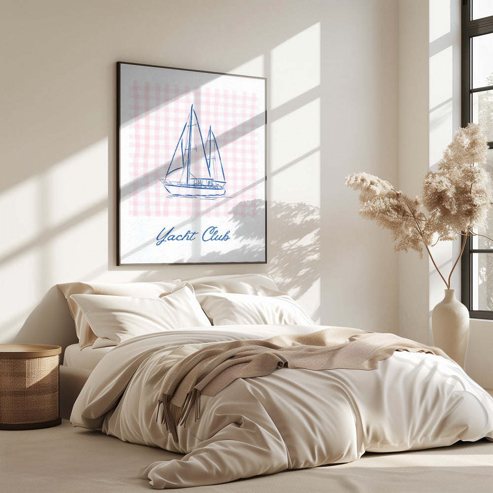 Minimalistische blaue Strichzeichnung einer Yacht | Poster