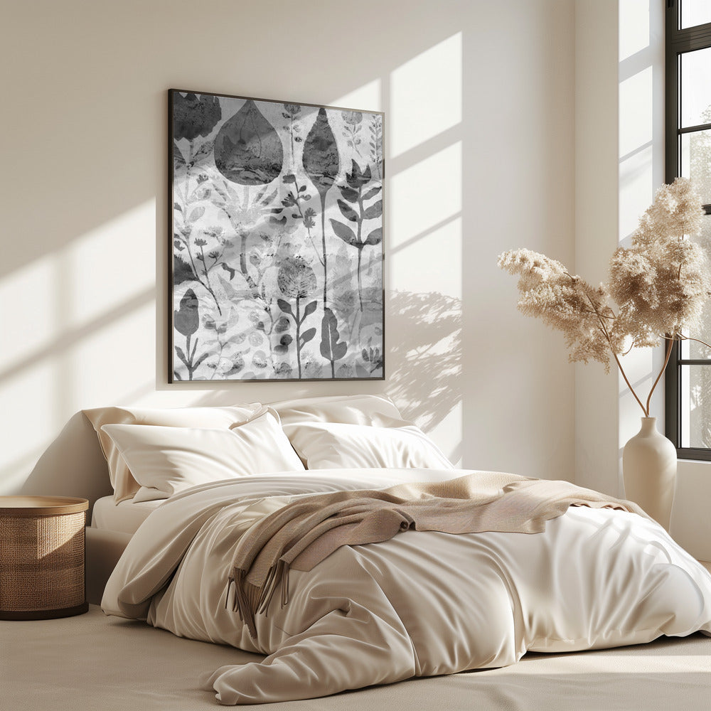 Florale Silhouetten in Graustufen | Poster