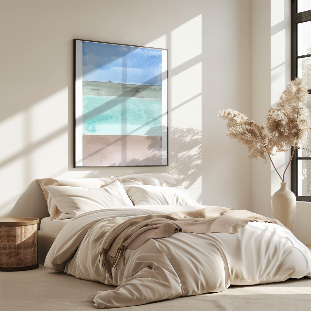 Abstrakte horizontale Bänder in Blau, Grün und Beige | Poster