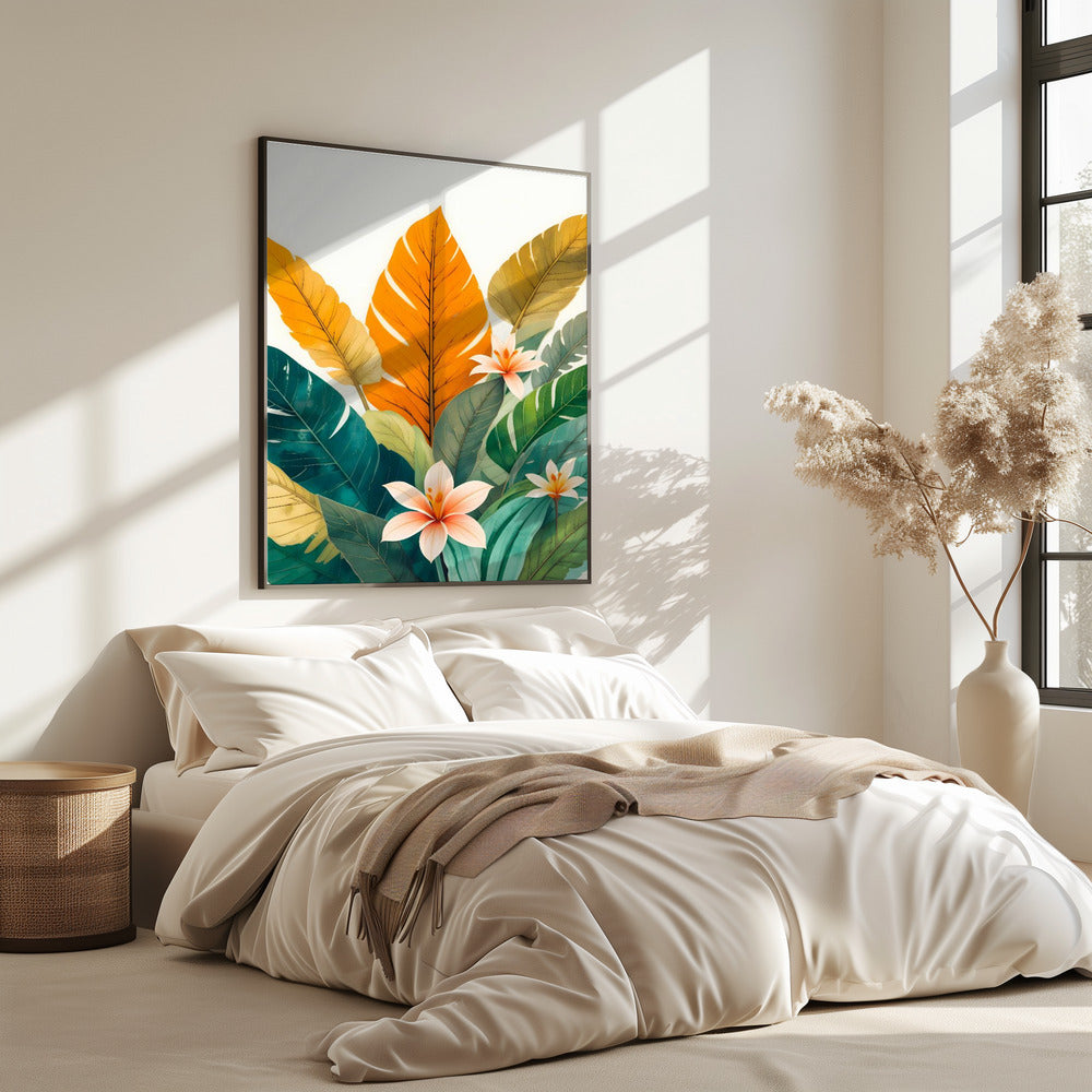 Tropische Blätter und zarte Blüten | Poster