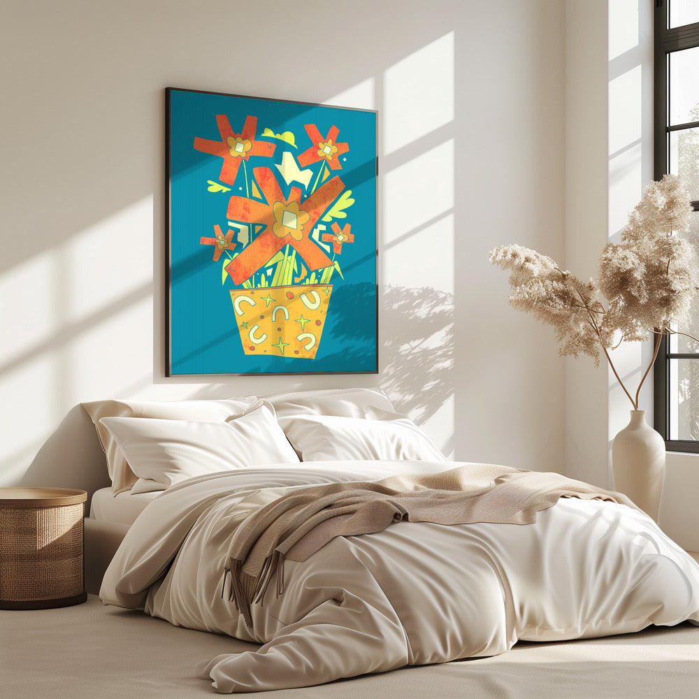 Abstrakte Blumen in einem dekorativen Topf | Poster
