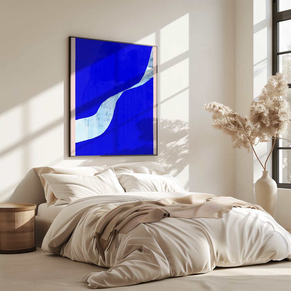Blauer Hintergrund mit dynamischer weißer Kurve | Poster
