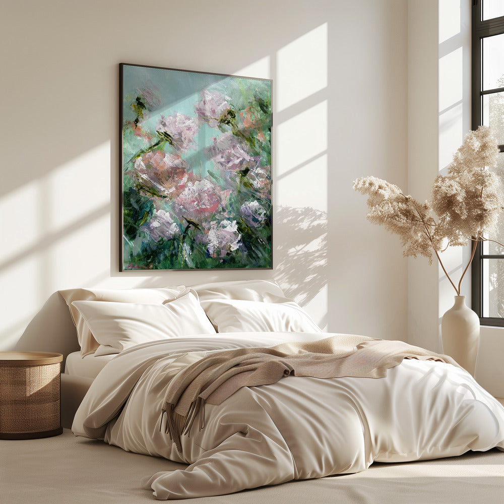 Florale Pinselstriche in Rosa und Grün | Poster