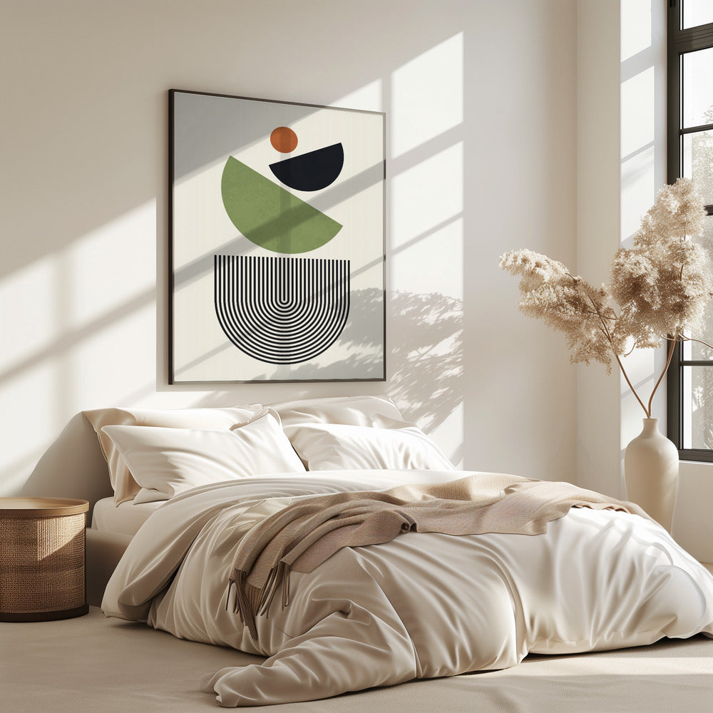 Geometrische Formen in Grün, Schwarz und Orange | Poster