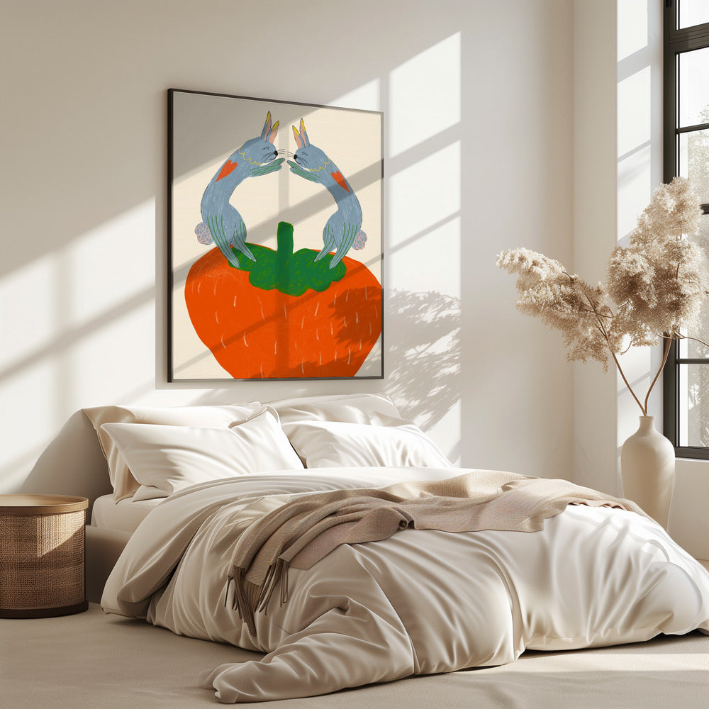 Kaninchen auf Erdbeere | Poster
