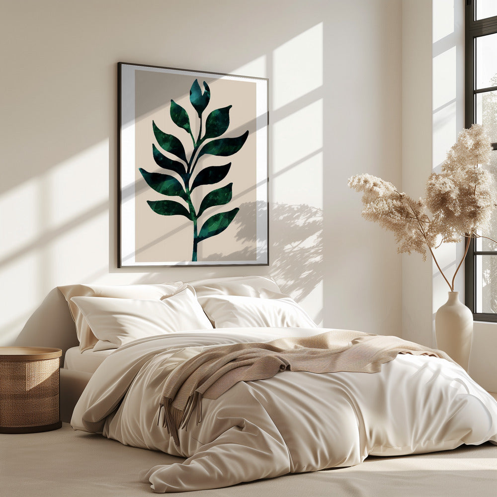 Stilisiertes Pflanzenmotiv mit dunkelgrünen Blättern | Poster