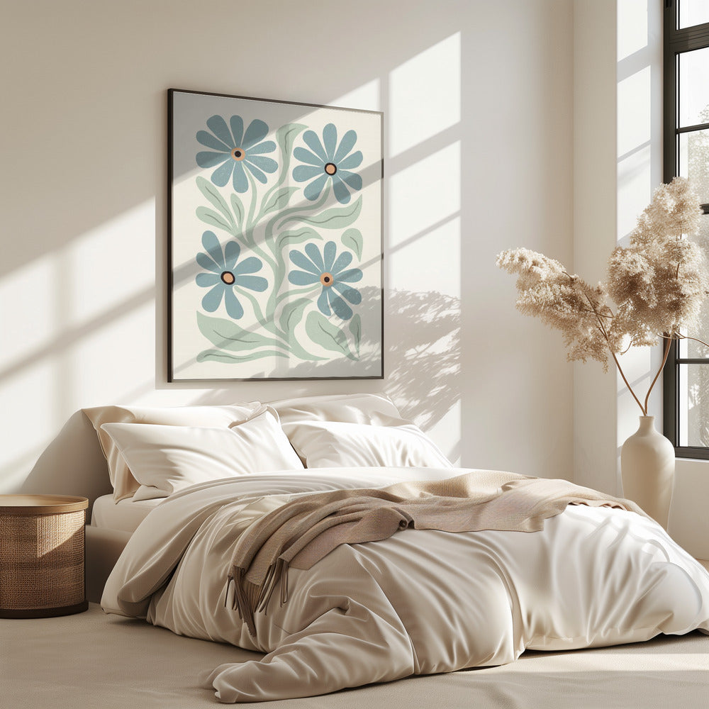Abstract Flowers Blue and Green | Poster