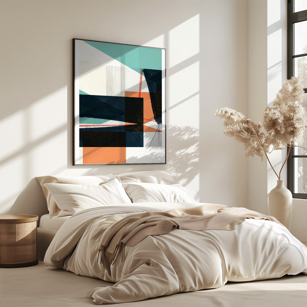 Geometrische Formen in gedämpftem Blaugrün | Poster