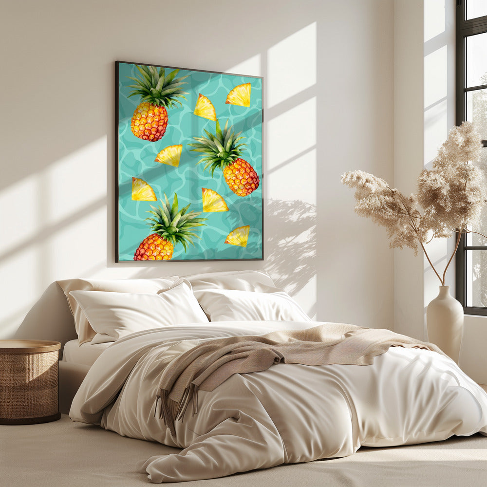 Ästhetisches Muster mit exotischer Ananas und Scheiben – Tropisches Sommeraquarell | Poster