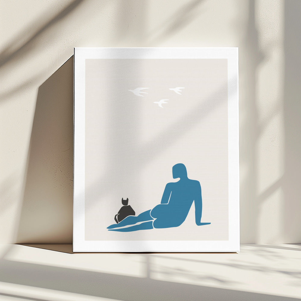 Frau und Katze | Leinwand